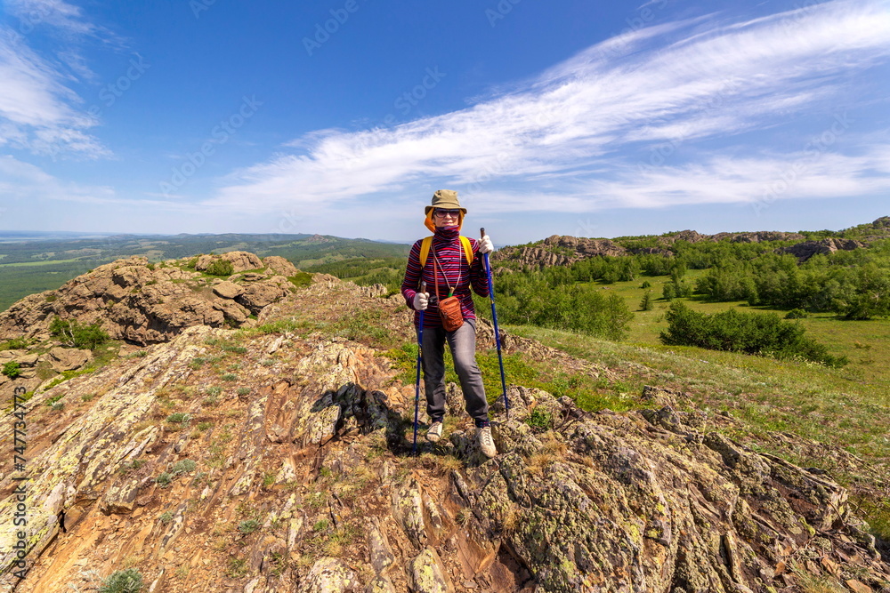 beautiful mature women travels through the mountains of the Southern Urals