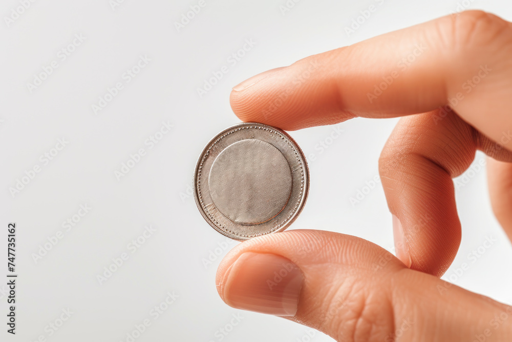 Hand holding silver coin, business currency economy concept, isolated Hand holding silver coin, business currency economy concept, isolated