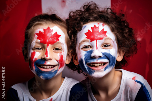Canada child Supporter with Flag Face Paint . .Generative AI