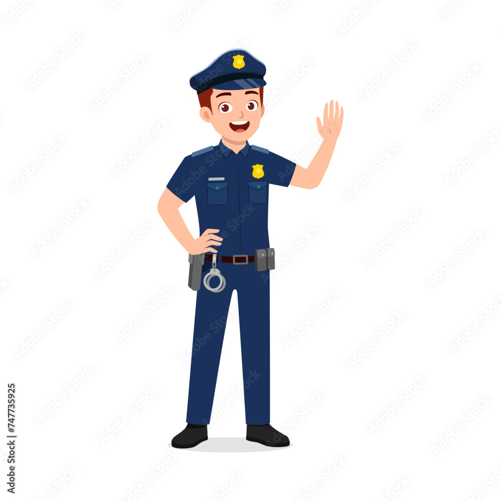 police man standing and waving hand