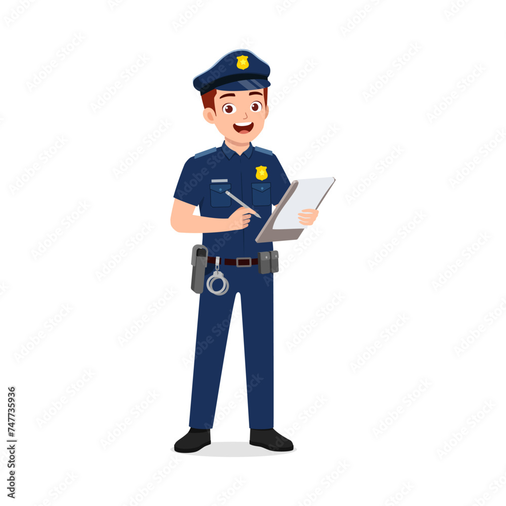 police man holding notebook and writing