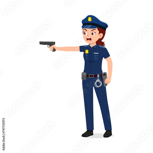 police man holding gun and shout