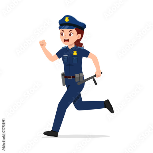 police woman running holding baton