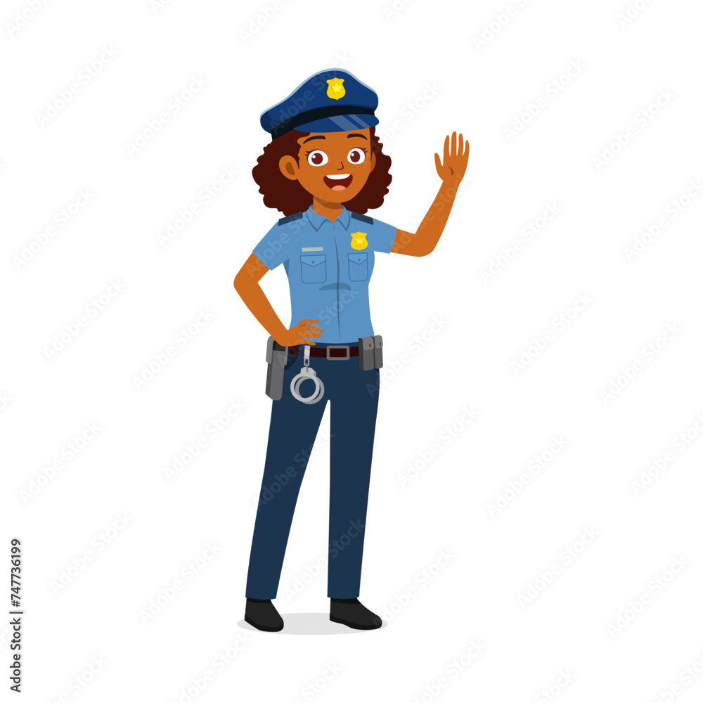 police woman standing and waving hand