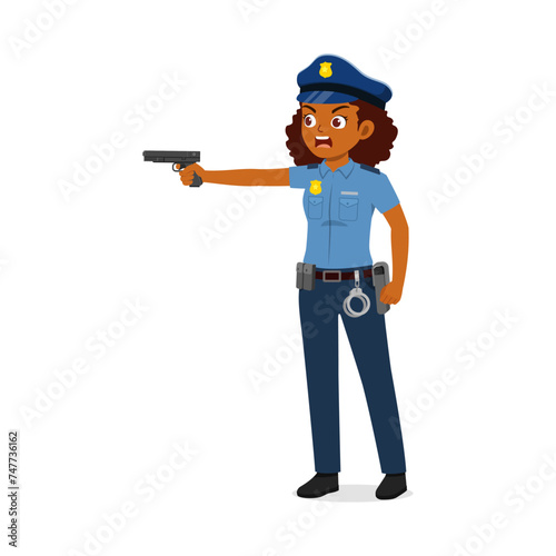 police man holding gun and shout