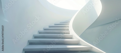Obraz na płótnie The image shows a set of stairs ascending towards a round window, highlighting the architectural design of the staircase leading to a unique window shape. w salonie