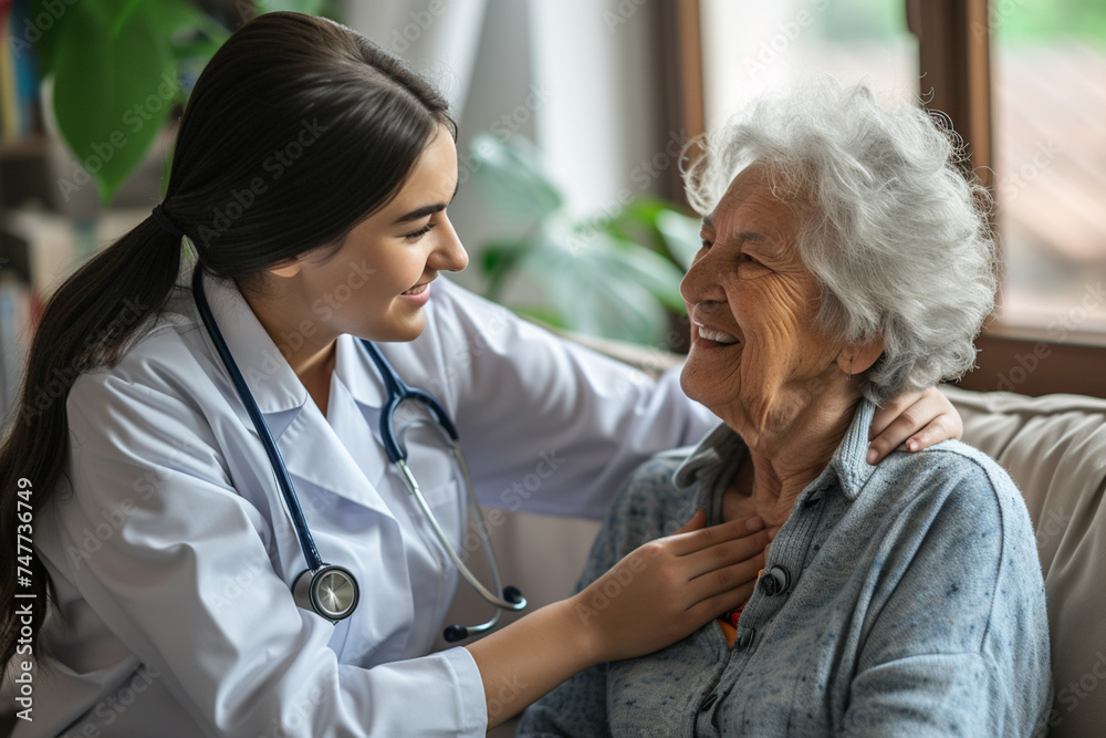 doctor with female elderly patient bokeh style background doctor with female elderly patient bokeh style background