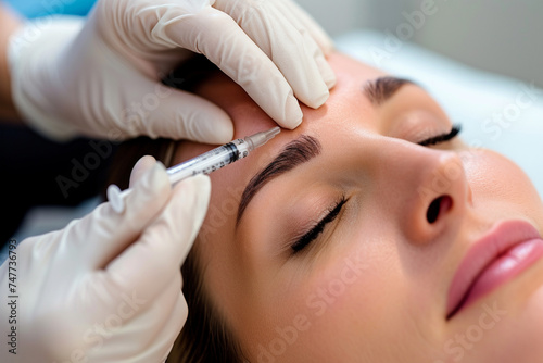 dermal filler for woman patient bokeh style background photo
