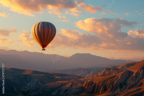 Hot air balloon flying over the mountain view © toonsteb