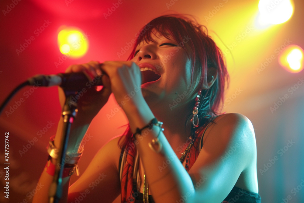 female singer singing in the concert bokeh style background female singer singing in the concert bokeh style background