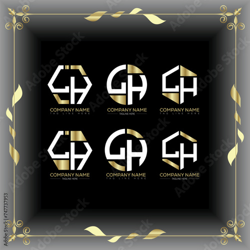 LH letter luxury logo set design.LH monogram polygonal and circle shape vector. LH luxury design. 