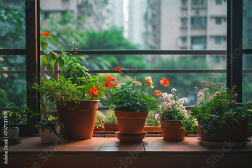 little garden in the balcony window of the condominium