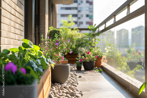little garden in the balcony window of the condominium
