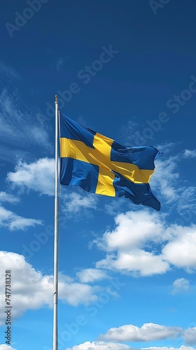 Swedish flag waving in the wind in the sky