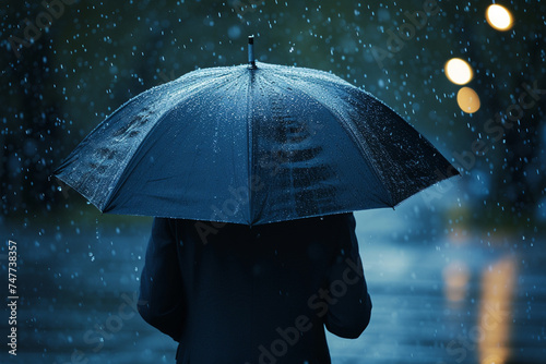Businessman holding an umbrella in the rain bokeh style background
