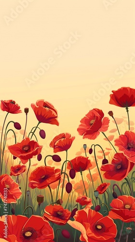 Anzac background. Poppy field  Remembrance Memorial day. Red poppies. Memorial armistice Day  Anzac day banner. Remember for Anzac.