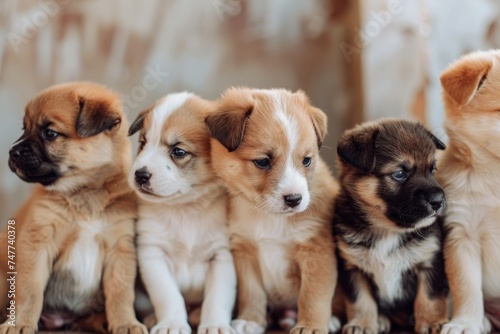 Group of Puppies Sitting Together. Generative AI photo