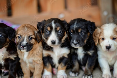 Group of Puppies Sitting Together. Generative AI photo