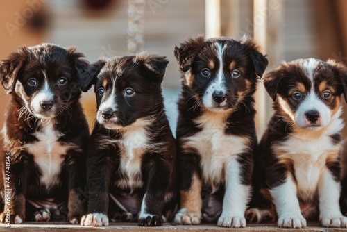 Group of Puppies Sitting in a Row. Generative AI photo