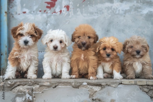 Group of Puppies Sitting Together. Generative AI