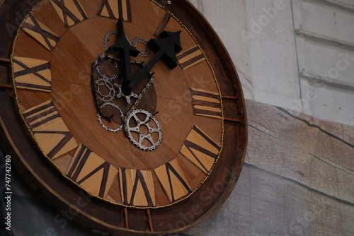 Steampunk industrial decor: retro-futuristic time machine clock, with roman numerals, gears and cogs, for all your time-keeping, time-traveling, Victorian vintage aesthetic needs.