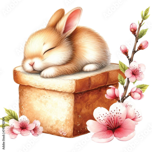 rabbit cute little sleeping on bread