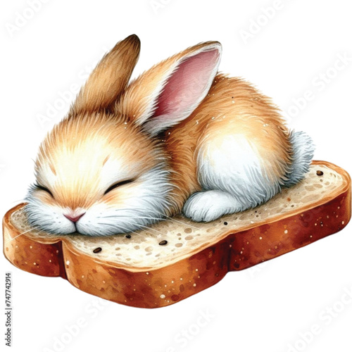 rabbit cute little sleeping on bread