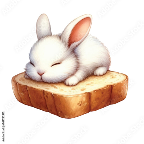 rabbit cute little sleeping on bread