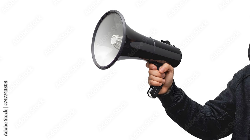 Naklejka premium Man holding megaphone PNG transparent.