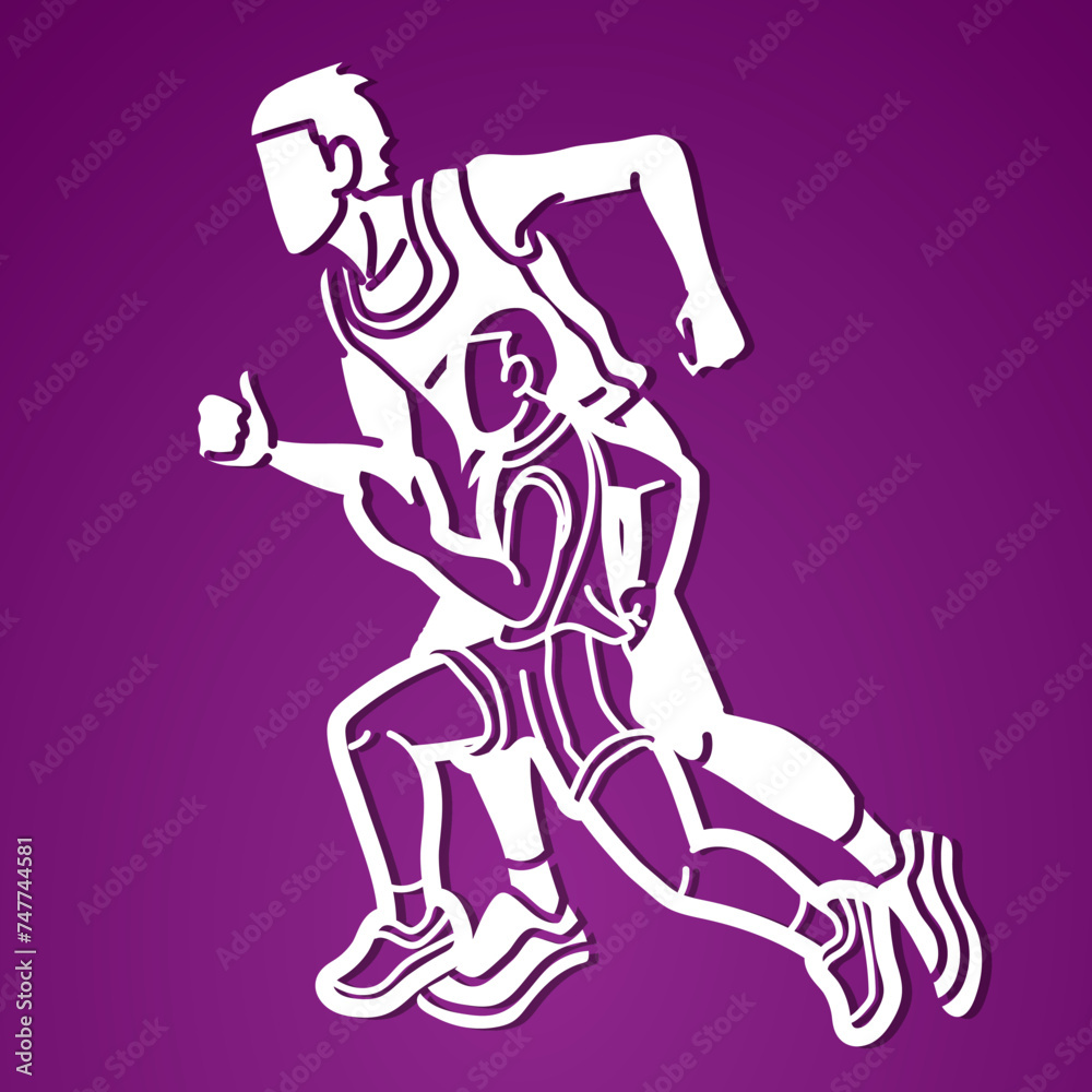 Men Running Mix Action Speed Movement Marathon Runner Cartoon Sport Graphic Vector