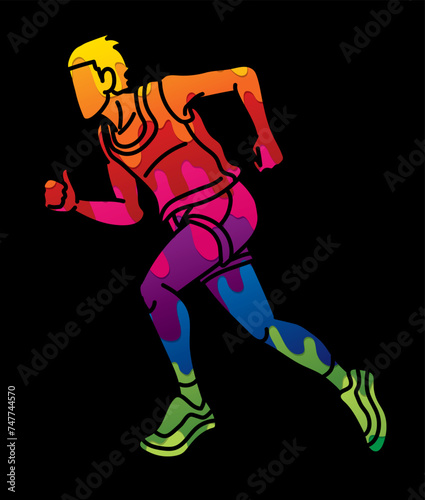 A Man Running Action Speed Movement Marathon Runner Cartoon Sport Graphic Vector © sila5775