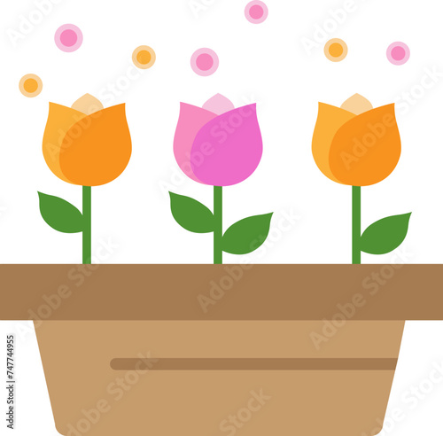 Tulip flower icon planted in a pot, 화분에 심어진 튤립꽃 아이콘