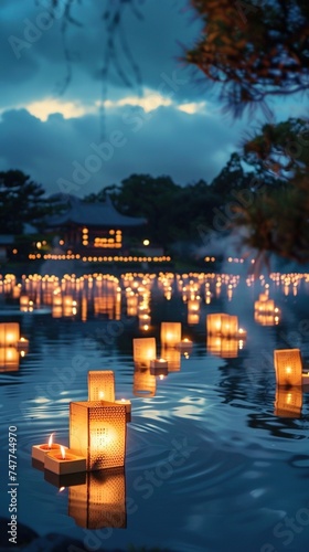 OBON FESTIVAL, JAPAN, Floating lanterns during Japan's Obon Festival