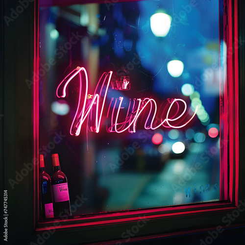 Neon Wine sign in the window of a Wine store 