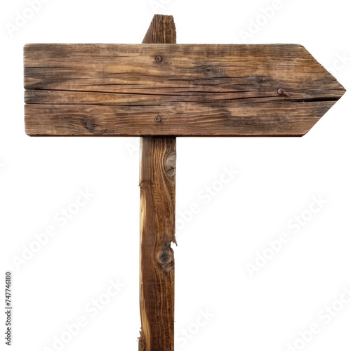 Empty wooden road direction sign a light wooden sign on a long wooden pole on transparency background PNG 