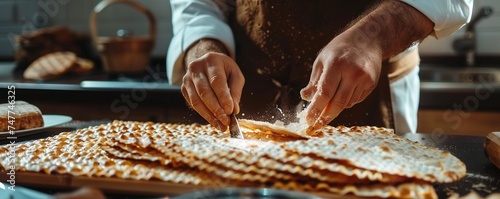 Tradition and Togetherness. Man Breaking Matzah on Passover