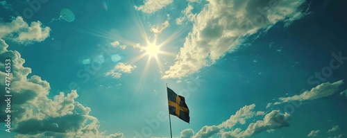 Swedish flag waving in the wind in the sky