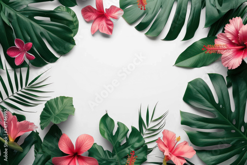 floral tropical leaves composition view from the top with transparency background PNG  © Sim