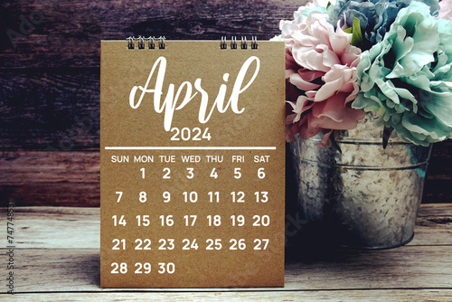 April 2024 annual monthly desk calendar for planning and management photo