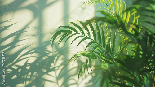 Soft morning shadows cast by palm leaves creating a tranquil and fresh atmosphere