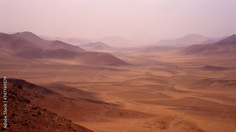 Fototapeta premium analogue still high angle shot of a foggy Dessert landscape