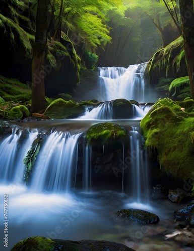waterfall in the forest HD 8K wallpaper Stock Photographic Image Generative AI