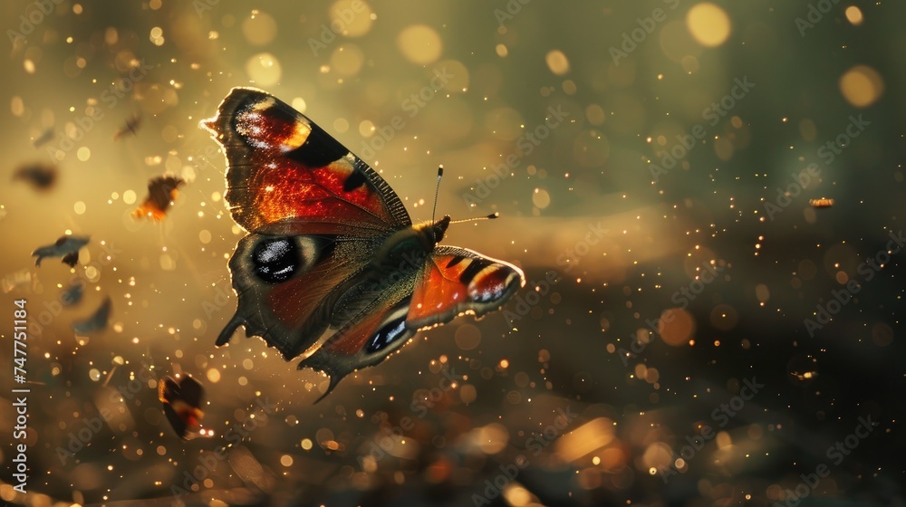 Detail the photographer's skill in capturing the butterfly's fleeting moment of flight with perfect timing. Detail the photographer's skill in capturing the butterfly's fleeting moment of flight with perfect timing.