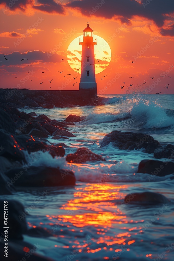**Coastal Lighthouse in the Sunset Photo 4K
