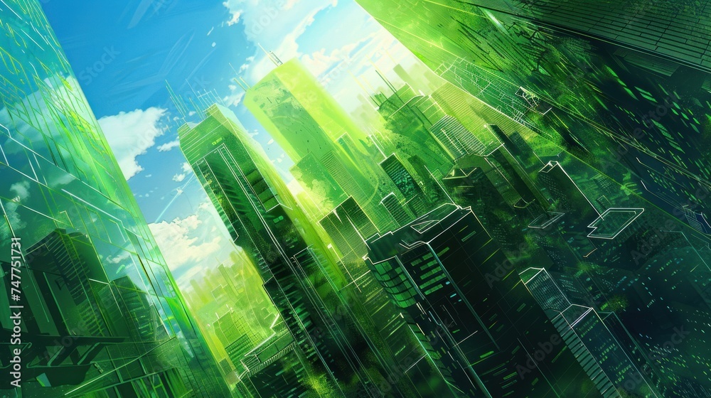 city technology background clear with blue green color