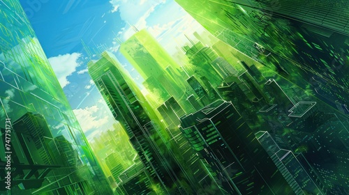 city technology background clear with blue green color