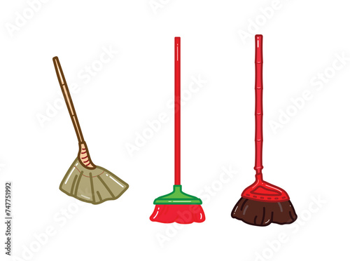 Collection of red Taiwanese brooms