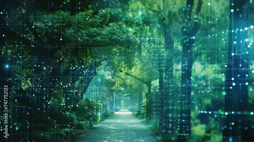 forest view background with blue green color technology