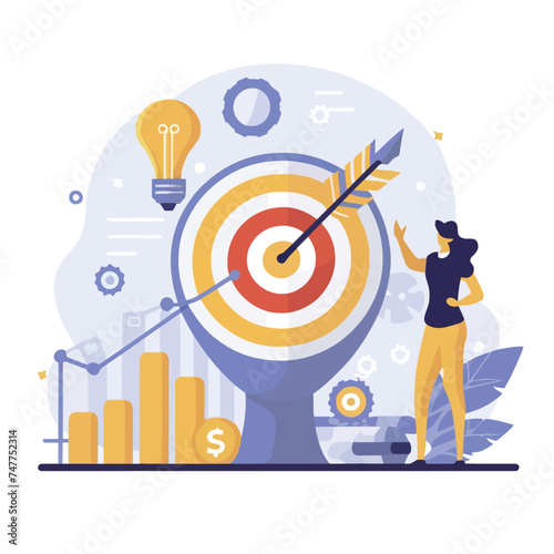 2d vector illustration colorful business , Achieving the goal among many goals with the best proposal and the best results