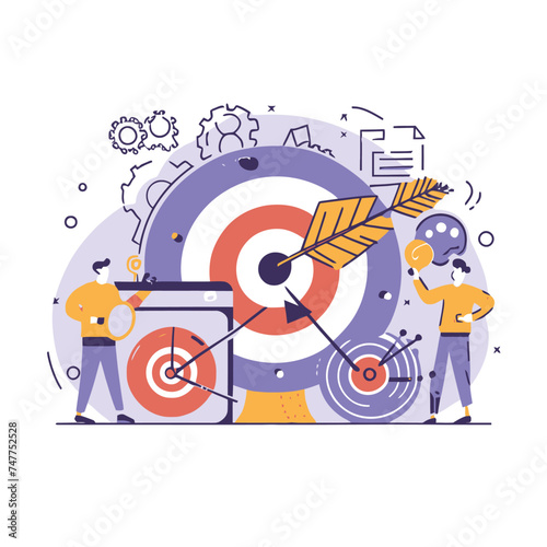 2d vector illustration colorful business   Achieving the goal among many goals with the best proposal and the best results 